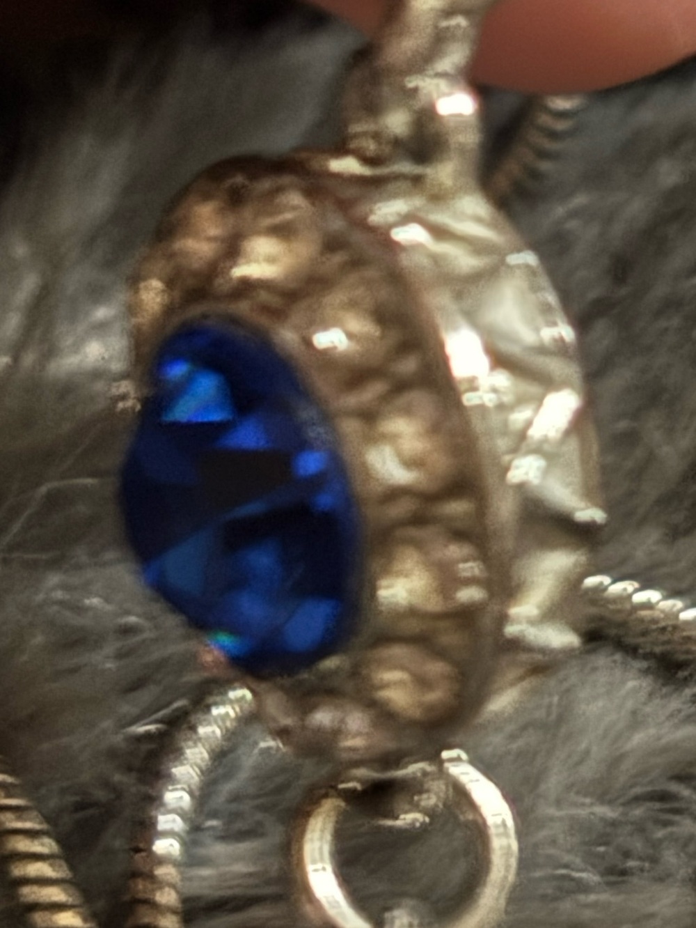 Sterling-Style Necklace with Royal Blue Crystal Pendant